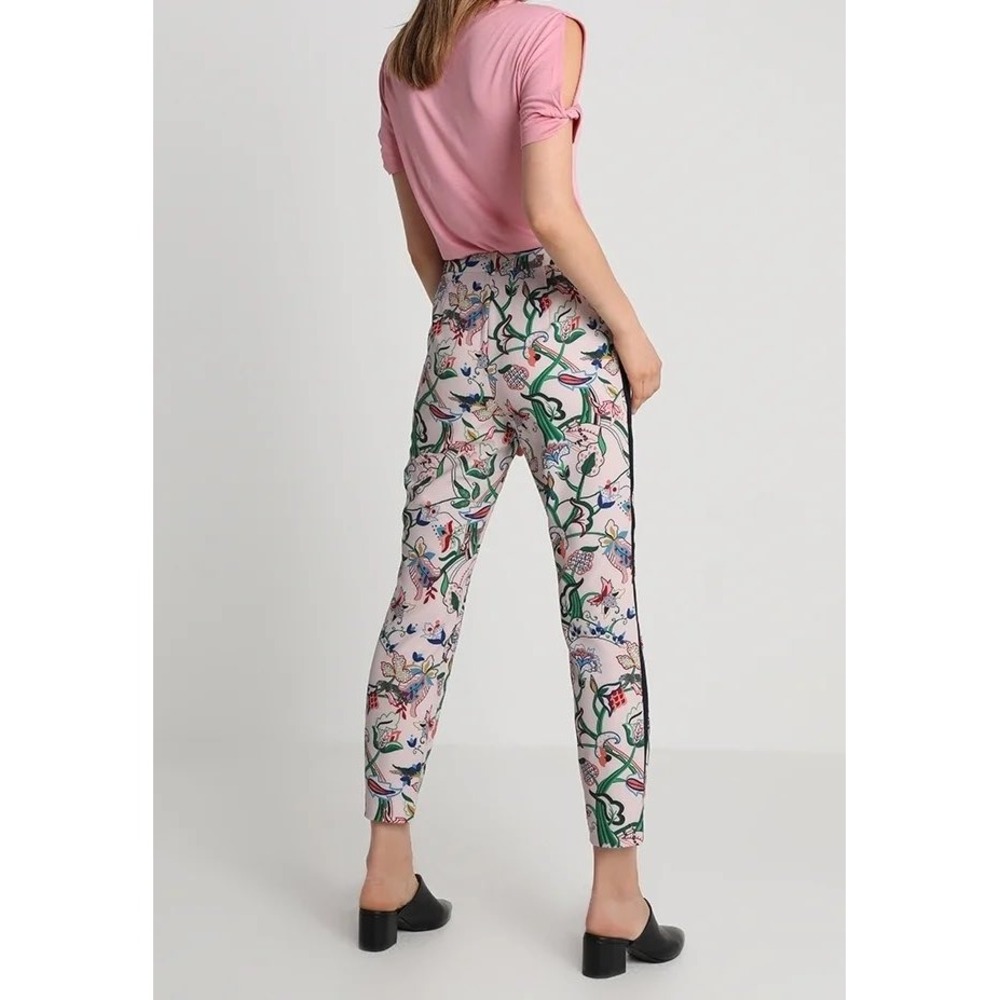 Ted Baker London Floral Giraffe Print Tuxedo Stripe Ankle Trousers Size 1 Pink - Picture 2 of 11